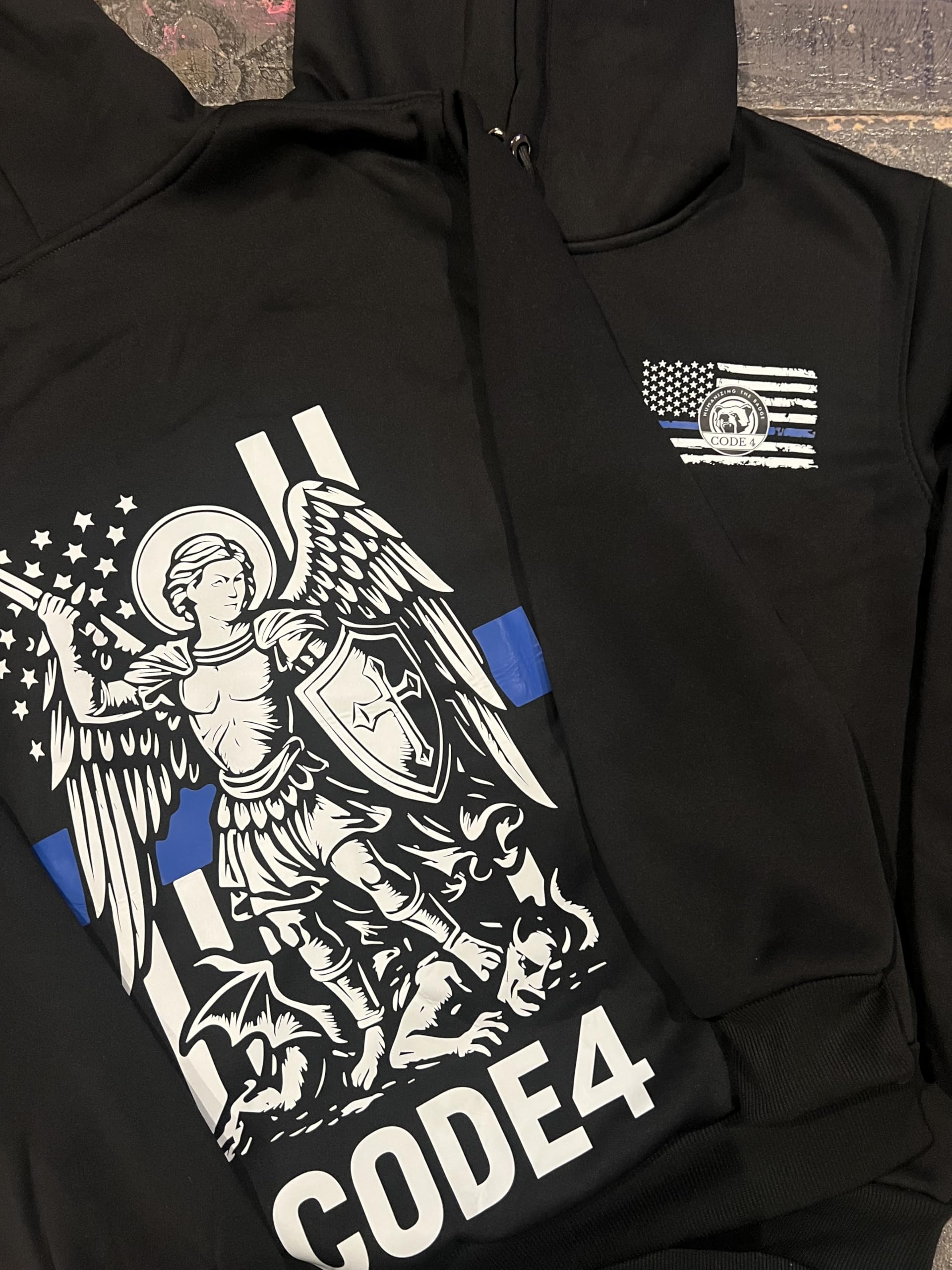St. Michael, Thin Blue Line Code 4 Sweater Men's Sweatshirt Hoodie (Black)