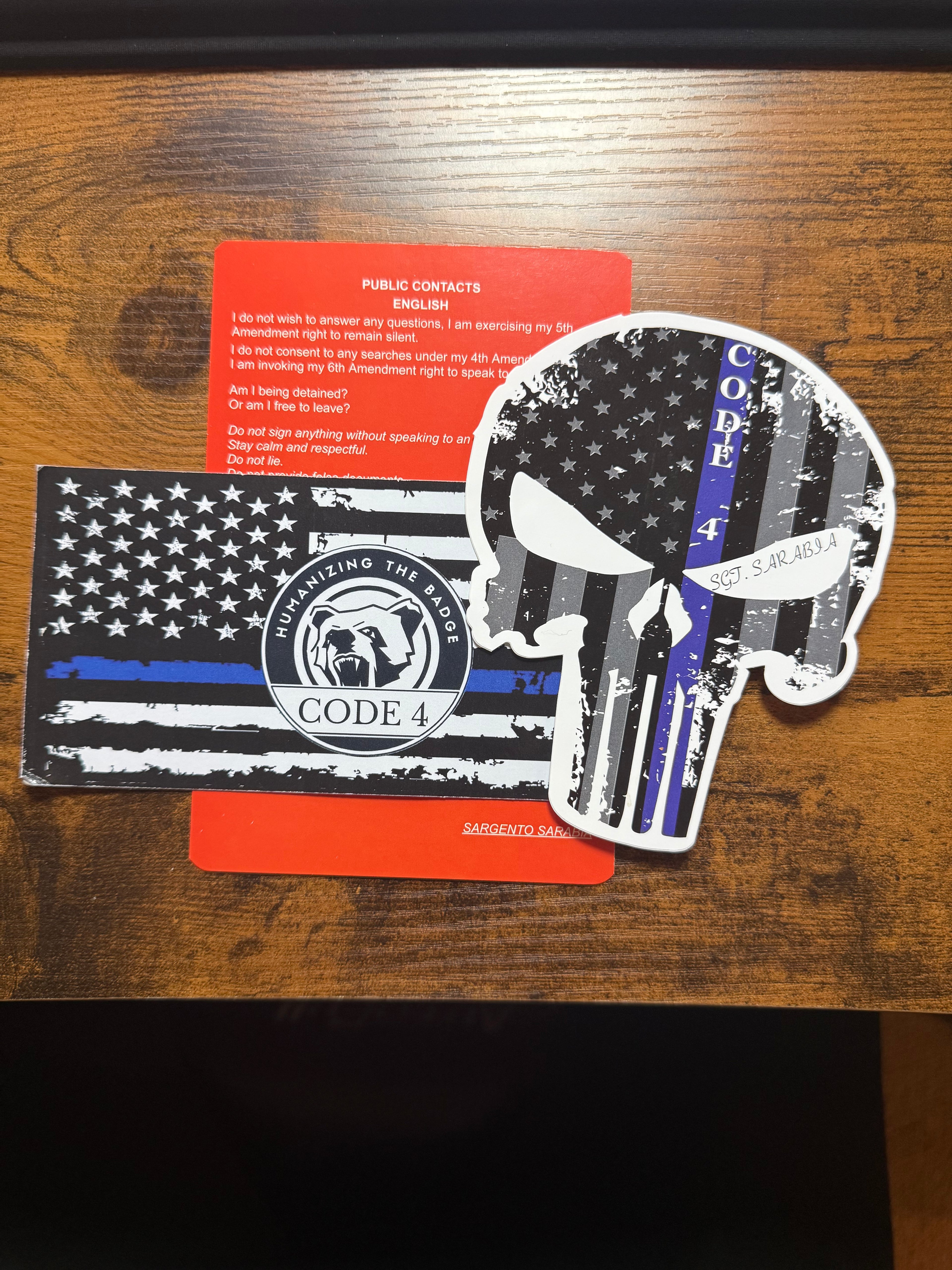 SGTO SARABIA Thin Blue Line Code 4 Decal Waterproof Sticker