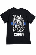 Code 4 St. Michael Archangel Thin Blue Line T-Shirt – Law Enforcement Support Tee, 180 GSM Combed Cotton, Unisex Fit