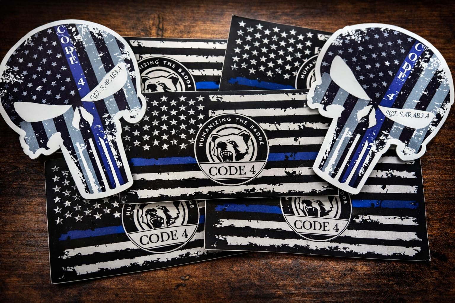 SGTO SARABIA 5 Flags, 2 Skulls, 1 Free Red Card Thin Blue Line Code 4 Decal Waterproof Sticker