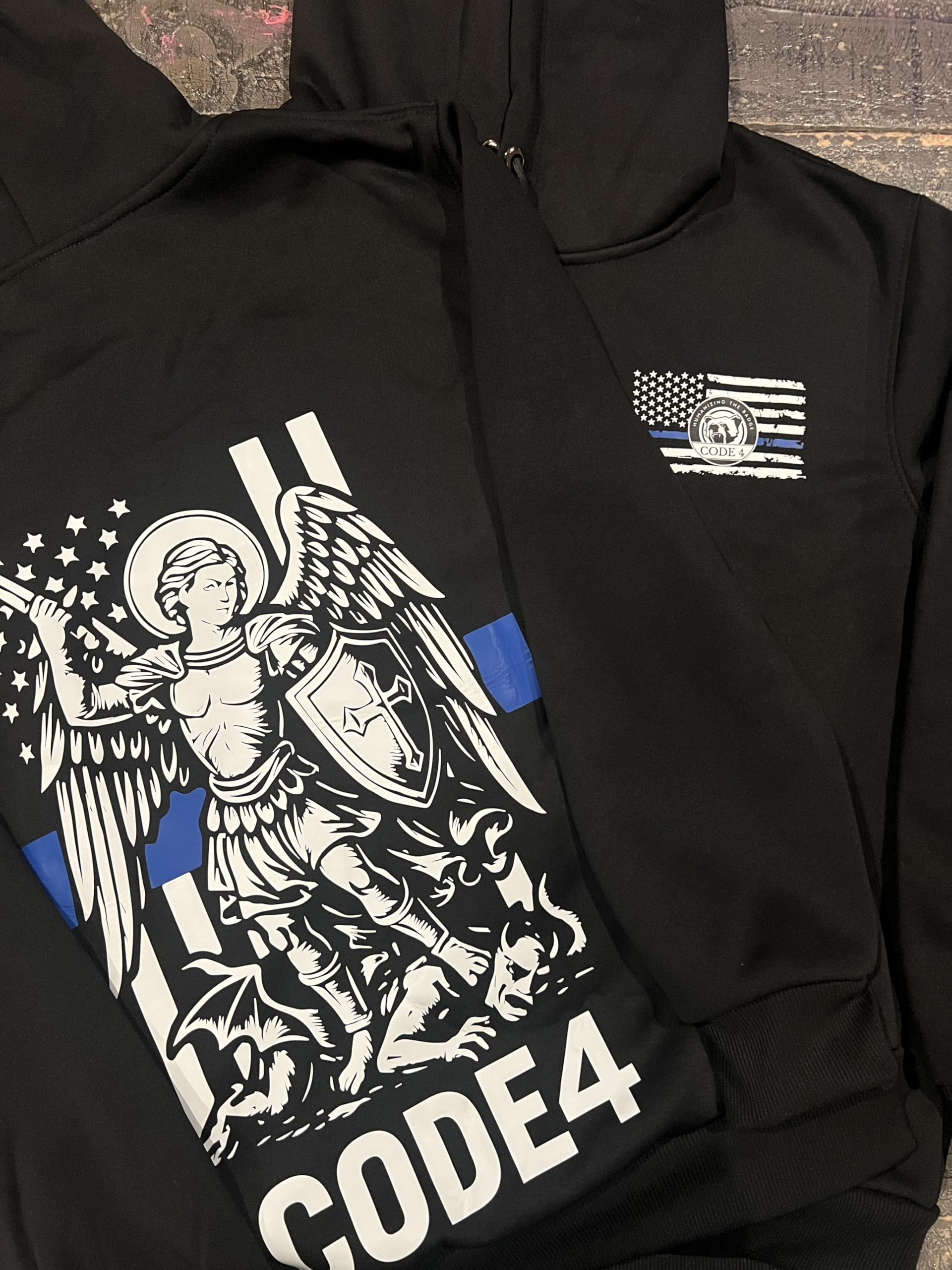St. Michael, Thin Blue Line Code 4 Sweater Men's Sweatshirt Hoodie (Black)