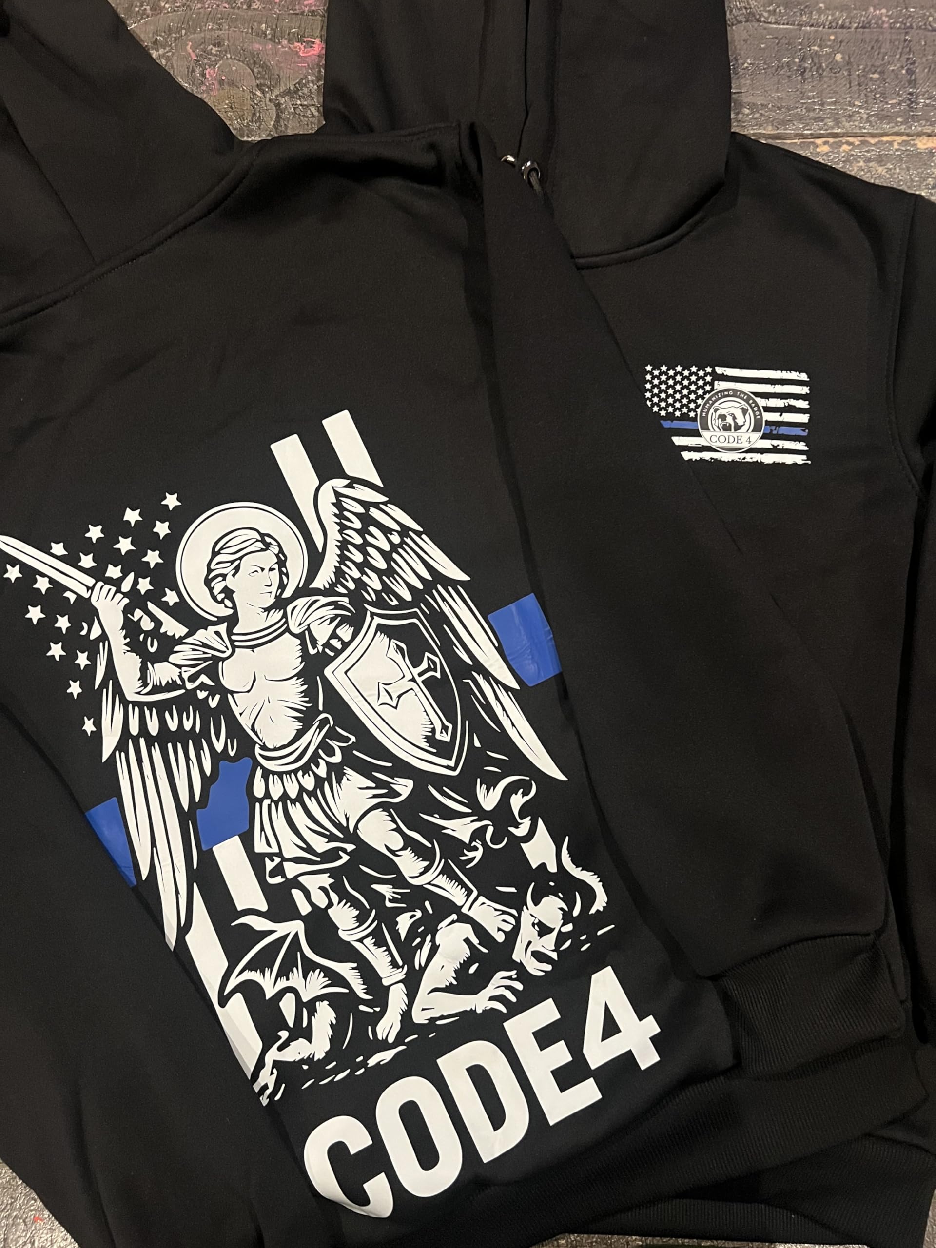 St. Michael, Thin Blue Line Code 4 Sweater Men's Sweatshirt Hoodie (Black)