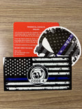 SGTO SARABIA Thin Blue Line Code 4 Decal Bundle – Waterproof Vinyl Flag Stickers with Skull Decal & Free Bilingual Red Card