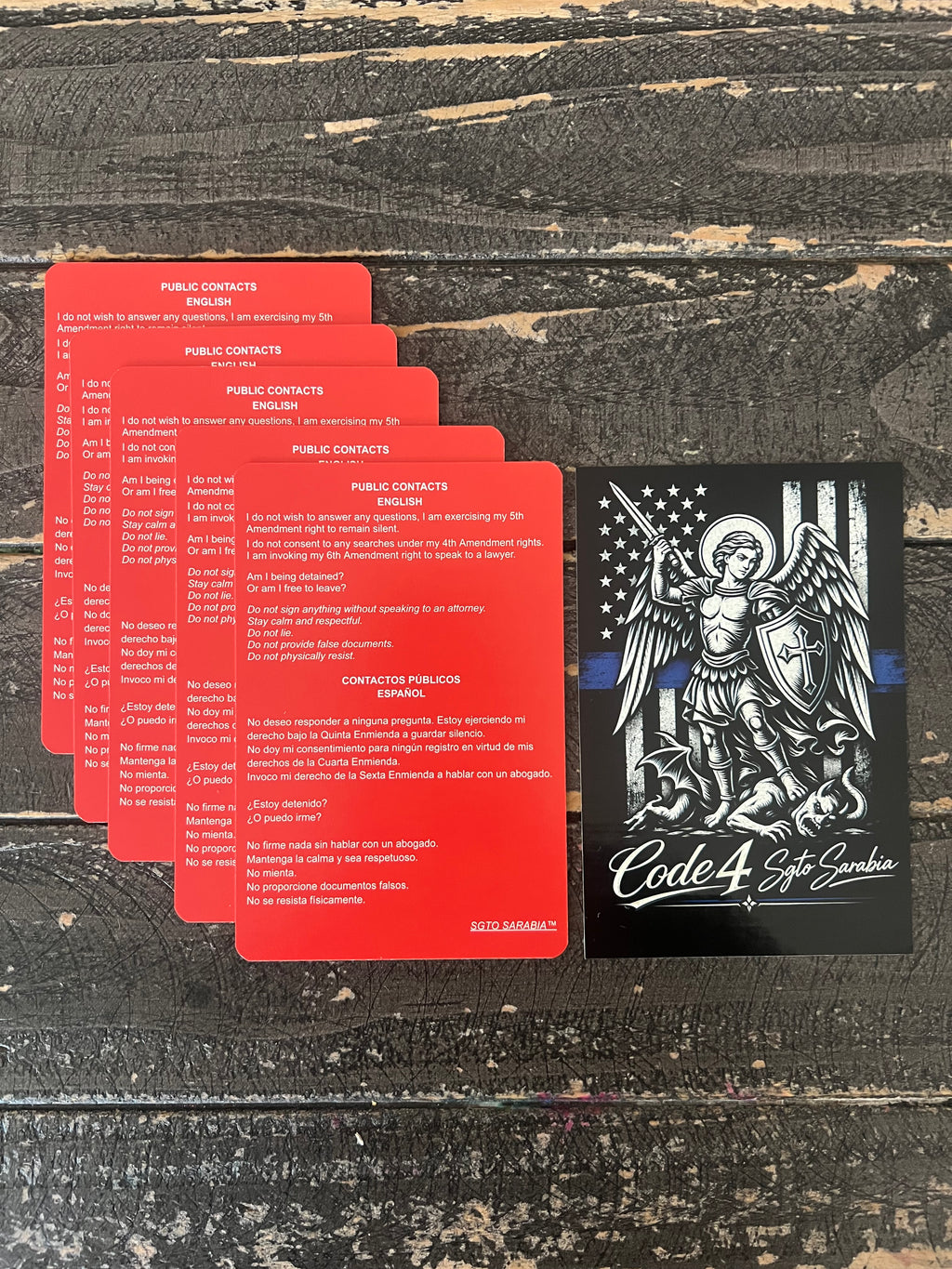 SGTO SARABIA Bilingual Red Card Constitutional Rights Card English Spanish