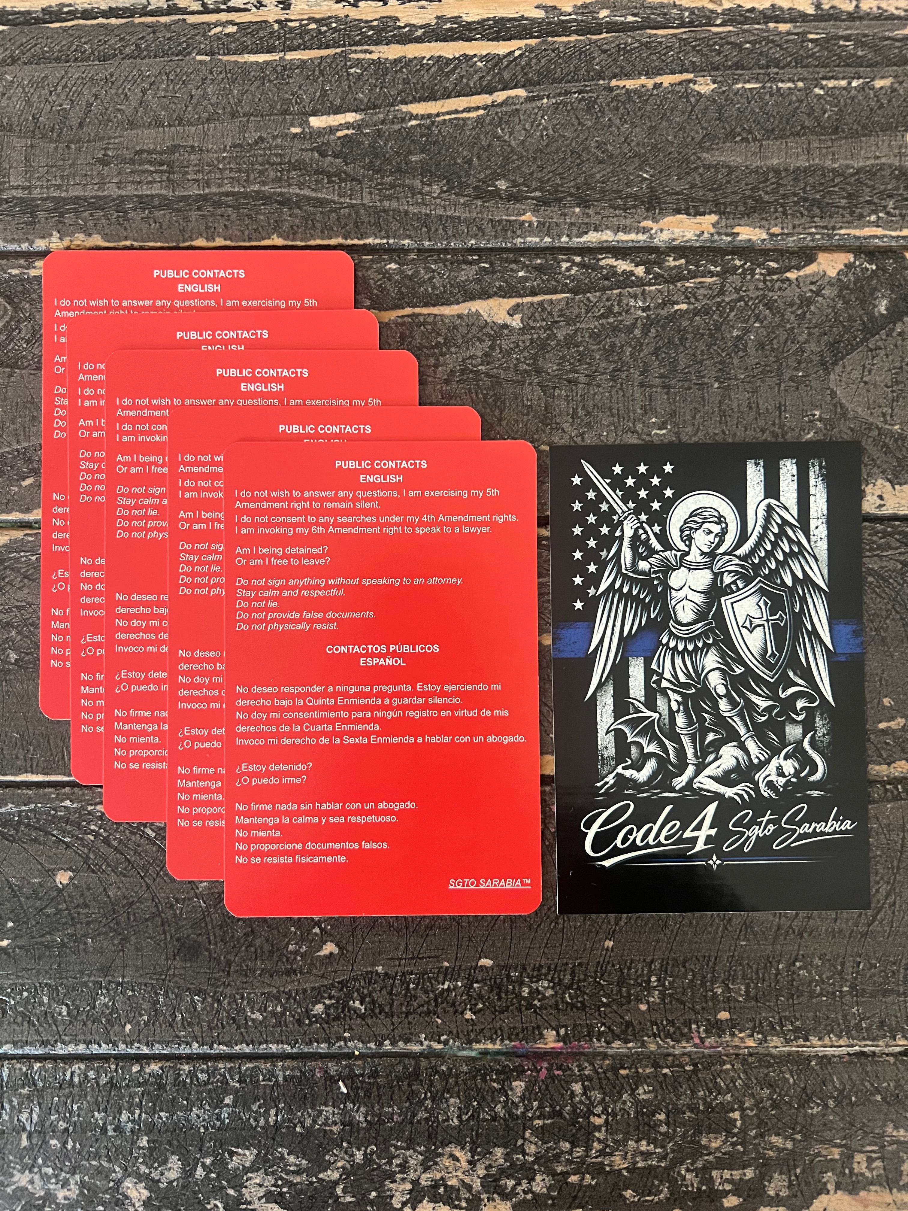 SGTO SARABIA Bilingual Red Card Constitutional Rights Card English Spanish