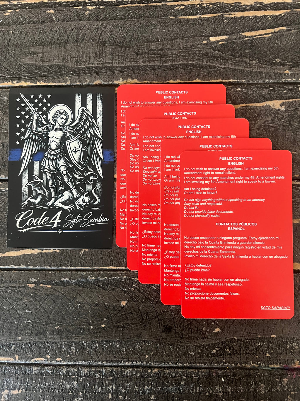 SGTO SARABIA Bilingual Red Card Constitutional Rights Card English Spanish
