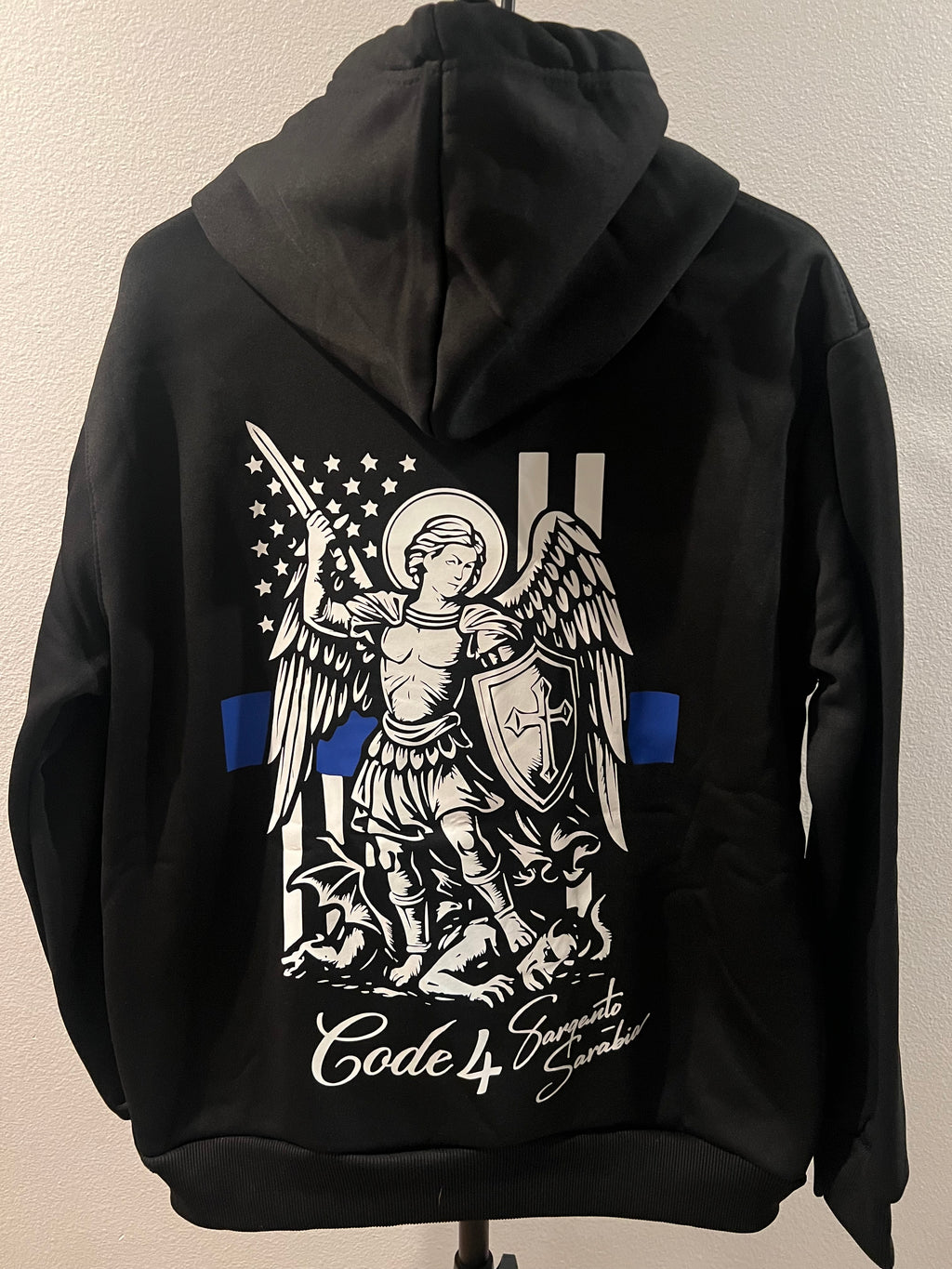 St. Michael, Thin Blue Line Code 4 Sweater Men's Sweatshirt Hoodie (Black)