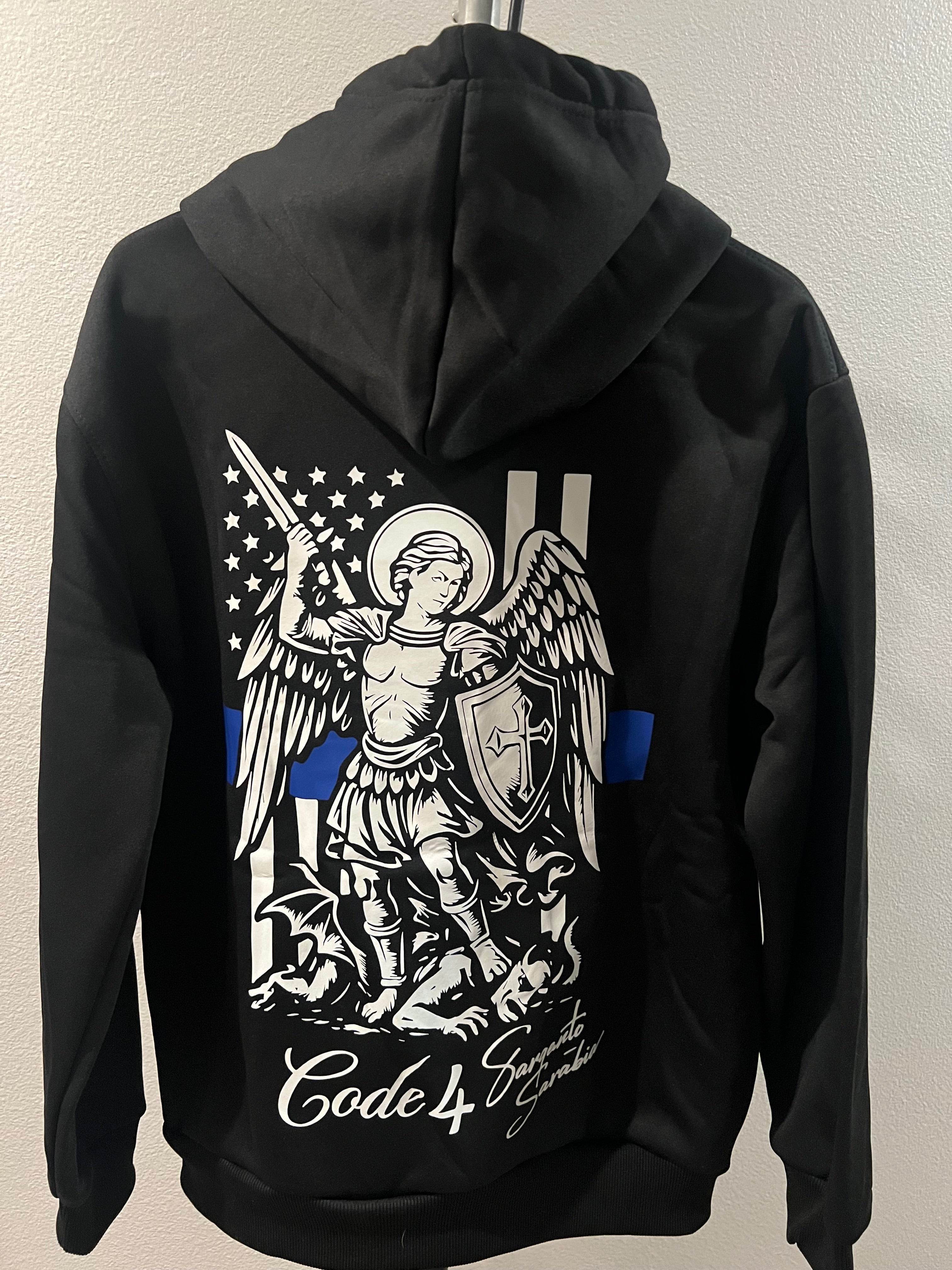 St. Michael, Thin Blue Line Code 4 Sweater Men's Sweatshirt Hoodie (Black)