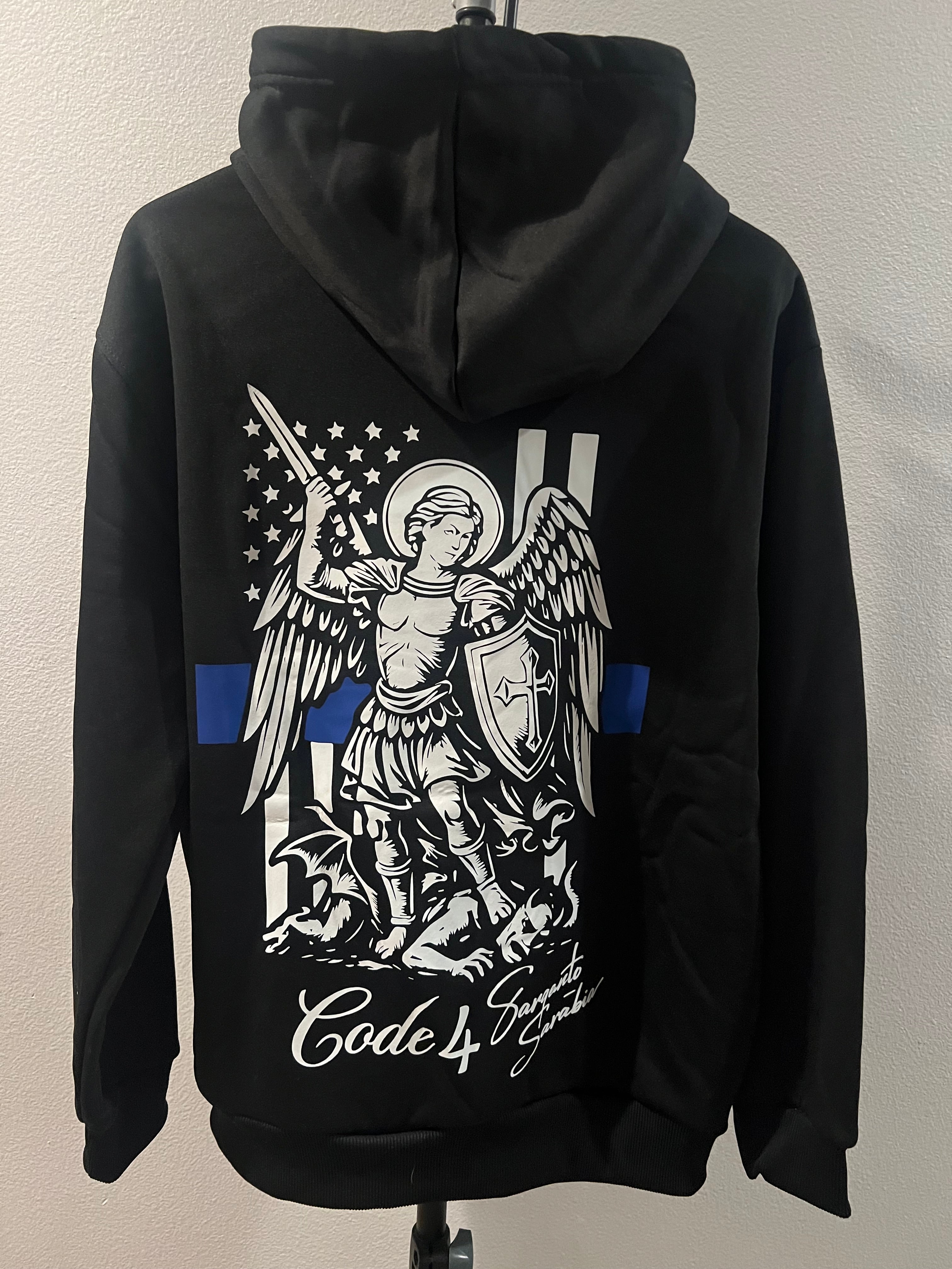St. Michael, Thin Blue Line Code 4 Sweater Men's Sweatshirt Hoodie (Black)